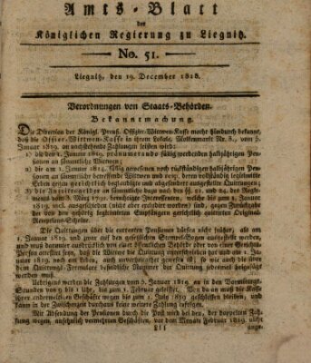 Amts-Blatt der Preußischen Regierung zu Liegnitz Samstag 19. Dezember 1818