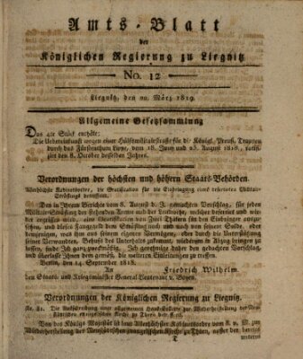 Amts-Blatt der Preußischen Regierung zu Liegnitz Samstag 20. März 1819