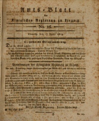 Amts-Blatt der Preußischen Regierung zu Liegnitz Samstag 17. April 1819