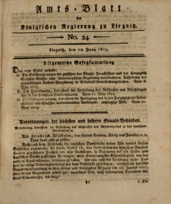 Amts-Blatt der Preußischen Regierung zu Liegnitz Samstag 12. Juni 1819