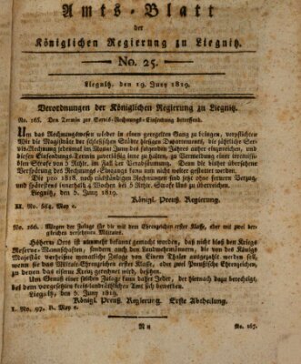 Amts-Blatt der Preußischen Regierung zu Liegnitz Samstag 19. Juni 1819