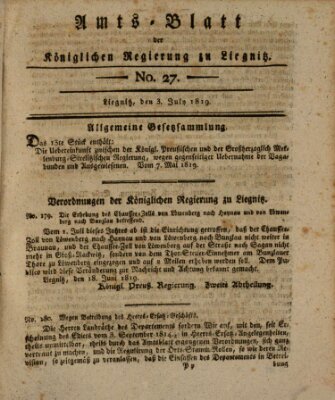 Amts-Blatt der Preußischen Regierung zu Liegnitz Samstag 3. Juli 1819