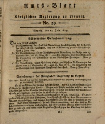 Amts-Blatt der Preußischen Regierung zu Liegnitz Samstag 17. Juli 1819