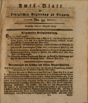 Amts-Blatt der Preußischen Regierung zu Liegnitz Samstag 21. August 1819