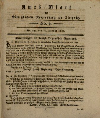 Amts-Blatt der Preußischen Regierung zu Liegnitz Samstag 15. Januar 1820