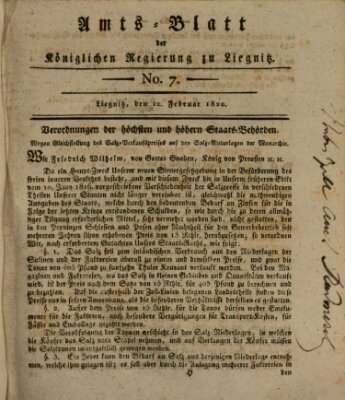 Amts-Blatt der Preußischen Regierung zu Liegnitz Samstag 12. Februar 1820