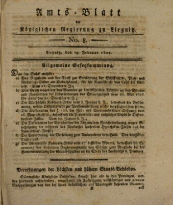 Amts-Blatt der Preußischen Regierung zu Liegnitz Samstag 19. Februar 1820