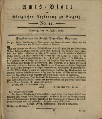 Amts-Blatt der Preußischen Regierung zu Liegnitz Samstag 11. März 1820