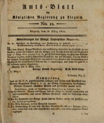 Amts-Blatt der Preußischen Regierung zu Liegnitz Samstag 18. März 1820