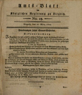 Amts-Blatt der Preußischen Regierung zu Liegnitz Samstag 25. März 1820