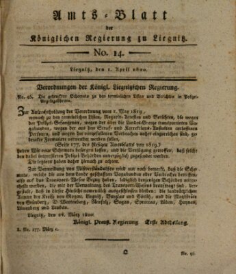 Amts-Blatt der Preußischen Regierung zu Liegnitz Samstag 1. April 1820