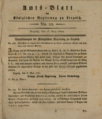 Amts-Blatt der Preußischen Regierung zu Liegnitz Samstag 13. Mai 1820