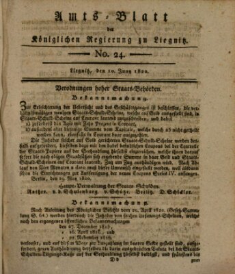 Amts-Blatt der Preußischen Regierung zu Liegnitz Samstag 10. Juni 1820