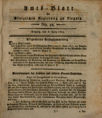 Amts-Blatt der Preußischen Regierung zu Liegnitz Samstag 8. Juli 1820