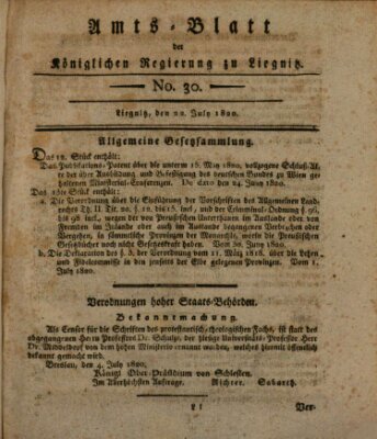 Amts-Blatt der Preußischen Regierung zu Liegnitz Samstag 22. Juli 1820