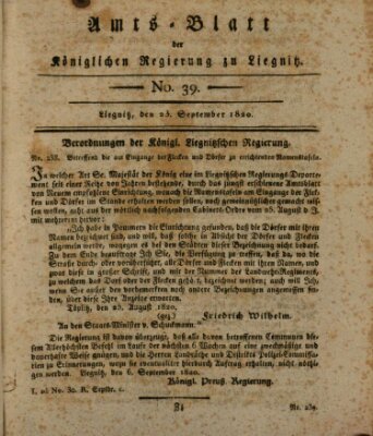 Amts-Blatt der Preußischen Regierung zu Liegnitz Samstag 23. September 1820