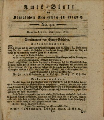 Amts-Blatt der Preußischen Regierung zu Liegnitz Samstag 30. September 1820