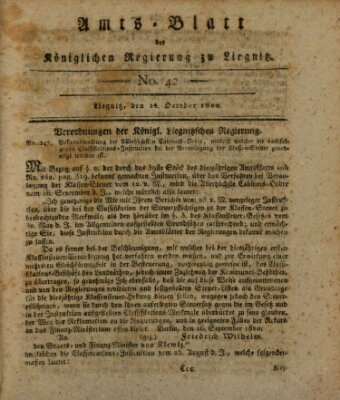 Amts-Blatt der Preußischen Regierung zu Liegnitz Samstag 14. Oktober 1820