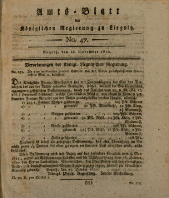 Amts-Blatt der Preußischen Regierung zu Liegnitz Samstag 18. November 1820