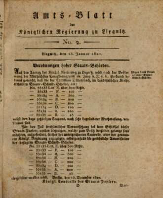 Amts-Blatt der Preußischen Regierung zu Liegnitz Samstag 13. Januar 1821