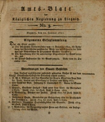 Amts-Blatt der Preußischen Regierung zu Liegnitz Samstag 20. Januar 1821