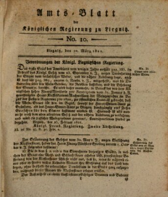 Amts-Blatt der Preußischen Regierung zu Liegnitz Samstag 10. März 1821