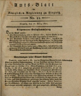 Amts-Blatt der Preußischen Regierung zu Liegnitz Samstag 24. März 1821