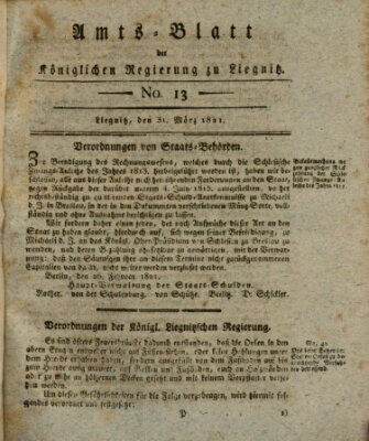 Amts-Blatt der Preußischen Regierung zu Liegnitz Samstag 31. März 1821