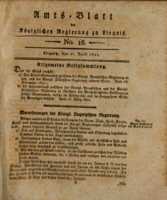 Amts-Blatt der Preußischen Regierung zu Liegnitz Samstag 21. April 1821