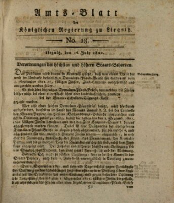 Amts-Blatt der Preußischen Regierung zu Liegnitz Samstag 14. Juli 1821