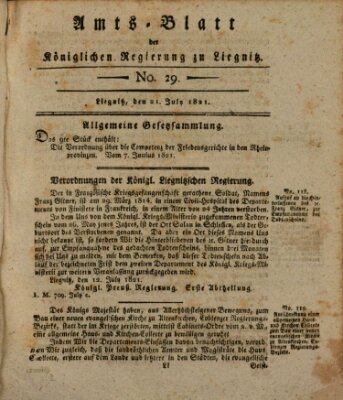 Amts-Blatt der Preußischen Regierung zu Liegnitz Samstag 21. Juli 1821