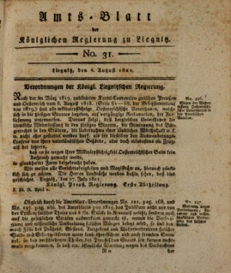 Amts-Blatt der Preußischen Regierung zu Liegnitz Samstag 4. August 1821