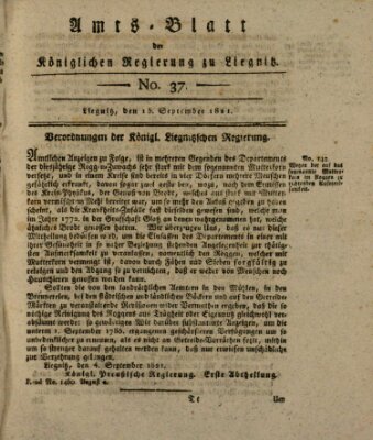 Amts-Blatt der Preußischen Regierung zu Liegnitz Samstag 15. September 1821