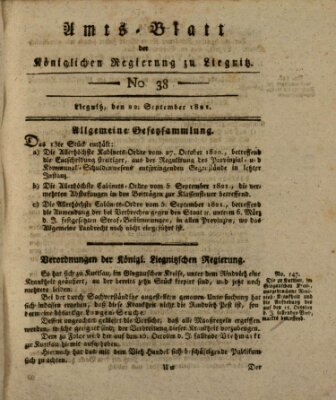 Amts-Blatt der Preußischen Regierung zu Liegnitz Samstag 22. September 1821