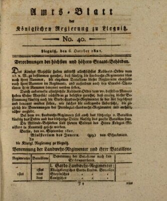 Amts-Blatt der Preußischen Regierung zu Liegnitz Freitag 5. Oktober 1821