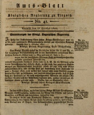 Amts-Blatt der Preußischen Regierung zu Liegnitz Samstag 13. Oktober 1821