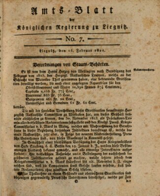 Amts-Blatt der Preußischen Regierung zu Liegnitz Samstag 16. Februar 1822