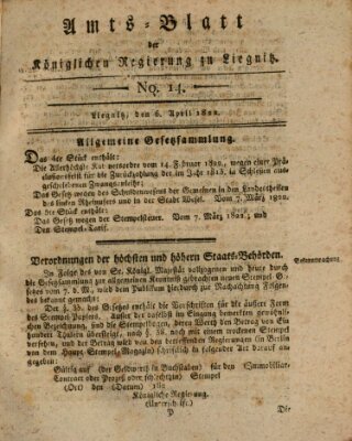 Amts-Blatt der Preußischen Regierung zu Liegnitz Samstag 6. April 1822