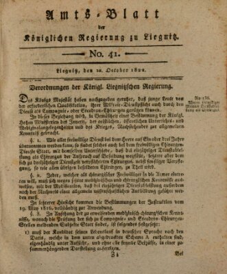 Amts-Blatt der Preußischen Regierung zu Liegnitz Samstag 12. Oktober 1822