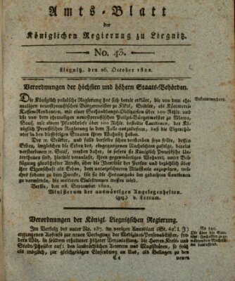 Amts-Blatt der Preußischen Regierung zu Liegnitz Samstag 26. Oktober 1822