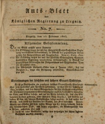 Amts-Blatt der Preußischen Regierung zu Liegnitz Samstag 15. Februar 1823