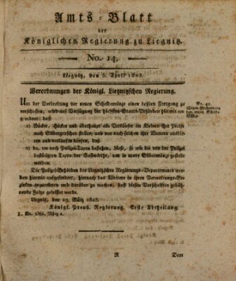 Amts-Blatt der Preußischen Regierung zu Liegnitz Samstag 5. April 1823