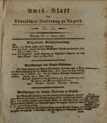 Amts-Blatt der Preußischen Regierung zu Liegnitz Samstag 21. Juni 1823