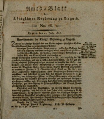 Amts-Blatt der Preußischen Regierung zu Liegnitz Samstag 12. Juli 1823