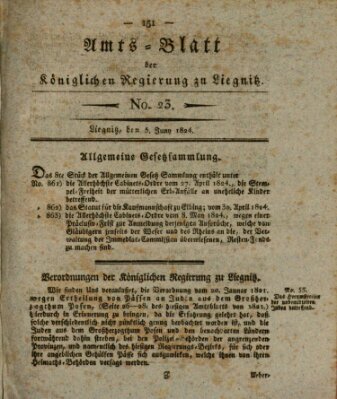 Amts-Blatt der Preußischen Regierung zu Liegnitz Samstag 5. Juni 1824