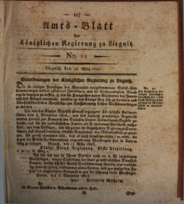 Amts-Blatt der Preußischen Regierung zu Liegnitz Samstag 26. März 1825