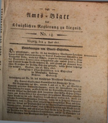 Amts-Blatt der Preußischen Regierung zu Liegnitz Samstag 9. April 1825