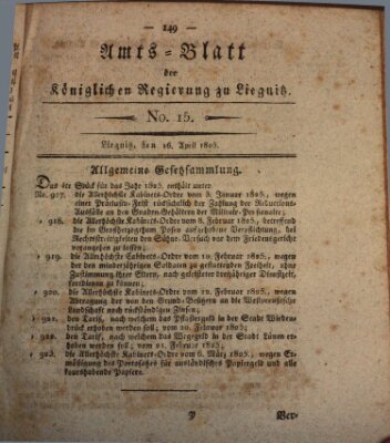 Amts-Blatt der Preußischen Regierung zu Liegnitz Samstag 16. April 1825