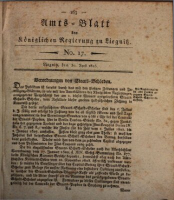 Amts-Blatt der Preußischen Regierung zu Liegnitz Samstag 30. April 1825