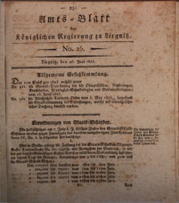 Amts-Blatt der Preußischen Regierung zu Liegnitz Samstag 25. Juni 1825